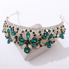 Laden Sie das Bild in den Galerie-Viewer, Green Opal Crystal Flowers Wedding Crown Tiaras Rhinestone Diadem Pageant Hair Jewelry e16