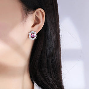 Red/Green Cubic Zirconia Stud Earrings for Women Luxury Earrings Wedding Jewelry