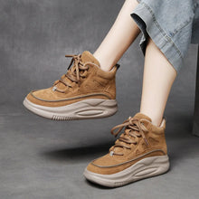 Load image into Gallery viewer, Genuine Leather Lace-up Short Boots Platform Round Toe Women&#39;s Winter Shoes q127