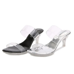 Summer Crystal Heel Sandals Medium Heels Slippers Daily Leisure Shoes for Women Shopping Sexy High Heels Sandals Size 35-43