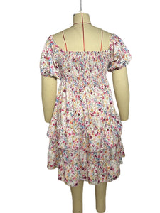 Plus Size Elegant Floral Print Women Dress Spring Summer Casual Short Sleeve Chiffon A Line  Dress Party Vestidos Beach Dresses