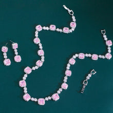 画像をギャラリービューアに読み込む, Square Pink Cubic Zirconia Jewelry Set for Women Wedding Necklace Earrings b111