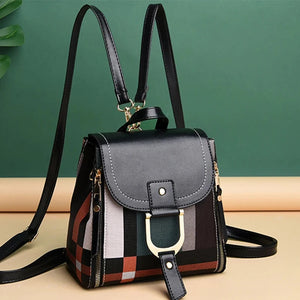 New Casual Plaid Shoulder Bag Fashion Stitching Back Pack Brand Female Totes Crossbody Bags Women Leather Handbags