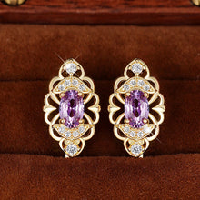 Laden Sie das Bild in den Galerie-Viewer, Aesthetic Women&#39;s Hoop Earrings Hollow Pattern Oval Purple CZ Earrings Trendy Jewelry