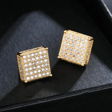 画像をギャラリービューアに読み込む, Luxury Square Shaped Stud Earrings Fallow Micro-inset Men&#39;s Copper Zircon Earings