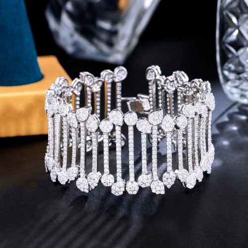 Full Cubic Zirconia Micro Pave Large Wide Bracelet for Women Wedding Party cw28 - www.eufashionbags.com