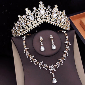 Luxury Princess Purple Crown With Necklace Earrings Sets Women Bridal Jewelry Set Wedding Accessories