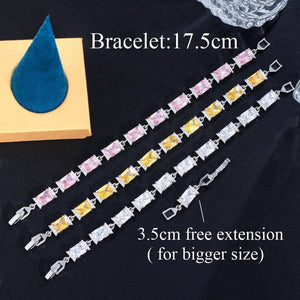 Rectangle Cubic Zirconia Paved Charm Link Bracelets for Women cw58 - www.eufashionbags.com