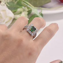 Laden Sie das Bild in den Galerie-Viewer, Silver Color Rings for Women Green Cubic Zirconia Geometry Ring Wedding Party Jewelry Gift