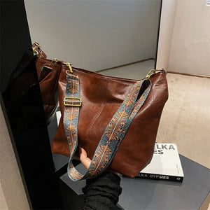 Women Vintage Crossbody Bag Geometric Strap Hobo Bag Large Shoulder Bag for Work & School Handbag