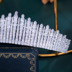 Luxury Shiny Round Cubic Zirconia Big Headwear Queen Crown for Women