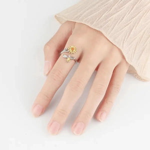 Sunflower and Bee Opening Rings for Women Accessories Daily Wear Party Chic Jewelry