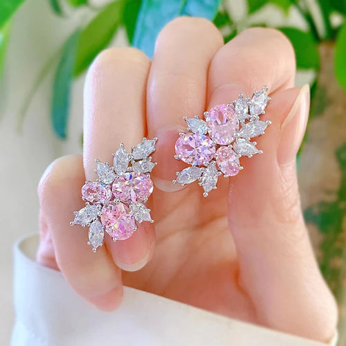 Pink Cubic Zirconia Stud Earrings Women Temperament Ear Accessories Daily Wear Trendy Jewelry Gift