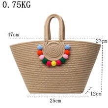 Cargar imagen en el visor de la galería, 2024 Knitting Kits Fabric Khaki Beach Bag Large Handmade Straw Summer Holiday Bag a176