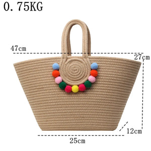2024 Knitting Kits Fabric Khaki Beach Bag Large Handmade Straw Summer Holiday Bag a176