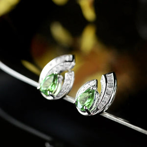 Pear Green Cubic Zirconia Stud Earrings Wedding Party Accessories Trendy Jewelry