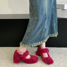 Laden Sie das Bild in den Galerie-Viewer, Mary Jane High Heels Women New Versatile One Line Square Headed Thick Heels Shallow Mouth Plush Single Shoes