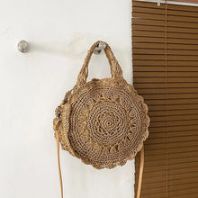 Load image into Gallery viewer, Summer Hollow Straw Round Bag For Women  Handmade Woven Shoulder Crossbody Bag Holiday Beach Bag