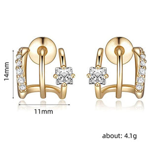 Women Paved Claw Stud Earrings Princess Square Cubic Zirconia Ear Piercing Jewelry