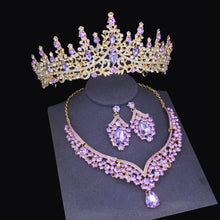 Charger l&#39;image dans la galerie, Pink Crystal Bridal Jewelry Sets Women Princess Tiara/Crown Earring Necklace Set dc09 - www.eufashionbags.com