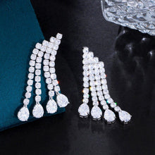 Charger l&#39;image dans la galerie, Long Water Tassel Cubic Zirconia Bling Wedding Earrings for Women cw32 - www.eufashionbags.com