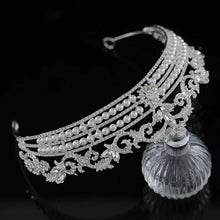 Load image into Gallery viewer, Luxury Crystal Pearls Bridal Tiaras Crown Rhinestone Leaf Wedding Hair Accessories a56