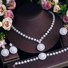 Cargar imagen en el visor de la galería, 4pcs Glittering Cubic Zirconia Flower Drop Women Costume Jewelry Sets b02