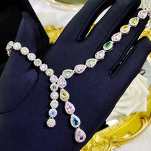 Cargar imagen en el visor de la galería, Silver Color Rainbow Colorful Cubic Zirconia Necklace for Women Multicolor Wedding Necklace x52