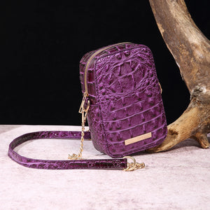 Crocodile Embossed Women's Satchel Purse Elegant Crossbody Bag Metal chain mobile phone crossbody bag