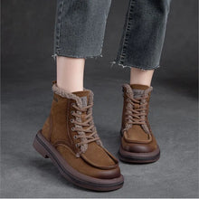 Charger l&#39;image dans la galerie, 4cm Cow Suede Genuine Leather Boots Plush Women Wedge Ankle Rubber Warm Shoes