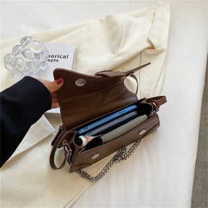 Solid color Women Chain Shoulder Bag Small PU Leather Handbag And Wallet Vintage Luxury Flap Crossbody Sling Bag