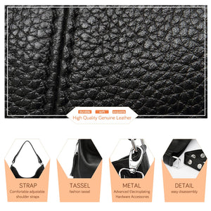 Genuine Leather Handbag Women Casual Tassel Shoulder Bag Crossbody Hobo Bag Tote Purse