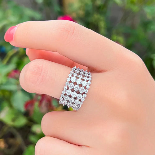 Round Cubic Zirconia Rings Paved Luxury Adjustable Tennis Rings Wedding Party Gift b105