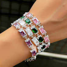 Carica l&#39;immagine nel visualizzatore di Gallery, Rectangle Cubic Zirconia Paved Charm Link Bracelets for Women cw58 - www.eufashionbags.com
