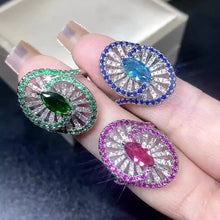 画像をギャラリービューアに読み込む, 925 Sterling Silver Adjustable Ring for Women Amethyst Emerald Gemstone Geometry Ring x65