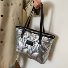 Laden Sie das Bild in den Galerie-Viewer, Silver Big Casual Cotton Shoulder Bag for Women New Trendy Korean Fashion Handbags Designer Padded Tote Bag