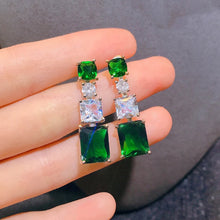 Cargar imagen en el visor de la galería, Fashion 925 Silver Needle Statement Earrings Emerald Paraiba Tourmaline Stone Drop Earrings x32