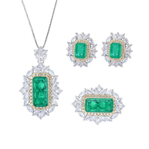 Trendy 8*16mm Emerald Gemstone Necklace Pendant Ring Earrings Women's Luxury Wedding Fine Jewelry Set x03