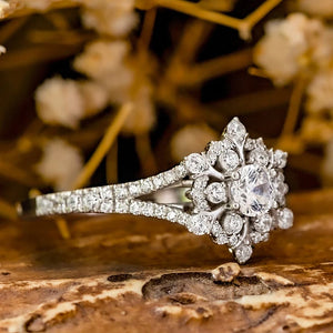 Women Luxury Paved Snowflake Rings Sparkling Crystal CZ Wedding Jewelry n228