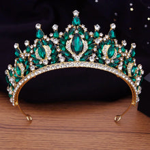 Laden Sie das Bild in den Galerie-Viewer, Luxury Silver Color Green Crystal Bridal Tiaras Crown Rhinestone Pageant Headwear Diadema Headpieces Wedding Hair Accessories
