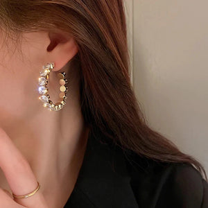 Sparkling Round Cubic Zirconia Hoop Earrings for Women Metal Gold Color Circle Earrings Modern Fashion Jewelry Hot
