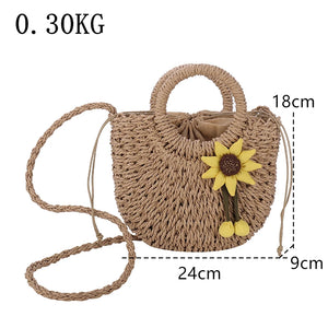 Hand woven Straw Rattan Half-Moon Beach Handbag Large Women Summer Crossbody Shoulder Bag a161