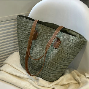 Large Women Basket Clutches Top-handle Bag Straw Shoulder Bag w91