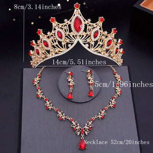 Luxury Diadem Wedding Crown Sets Rhinestone Crystal Tiaras Bride Headwear Crown Necklace Bridal Jewelry Sets