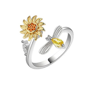 Sunflower and Bee Opening Rings for Women Accessories Daily Wear Party Chic Jewelry