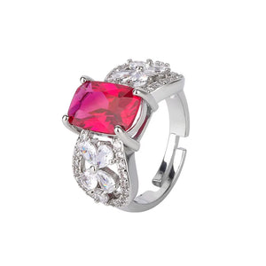 Fashion Square Paraiba Crystal Adjustable Ring Flower Nail Charms Bride Couple x01