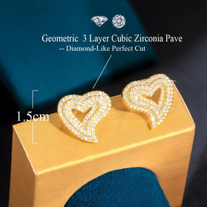 Ice Out Geometric Heart Stud Earrings for Women Micro Pave Cubic Zirconia Jewelry
