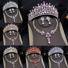 Carica l&#39;immagine nel visualizzatore di Gallery, Luxury Crown Jewelry Sets for Women 3 Pcs Tiaras Necklace Earrings Set Wedding Dress Bridal Dubai Costume Accessory