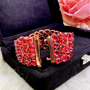 Rose Gold Color Inlaid Red Garnet Bangles Bracelet for Women Fashion Snake Head Jewelry Gift x52
