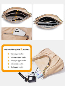 Cow Leather Large Women Chain Handbags Ruched Shoulder Bags Travel Messenger Bag - www.eufashionbags.com